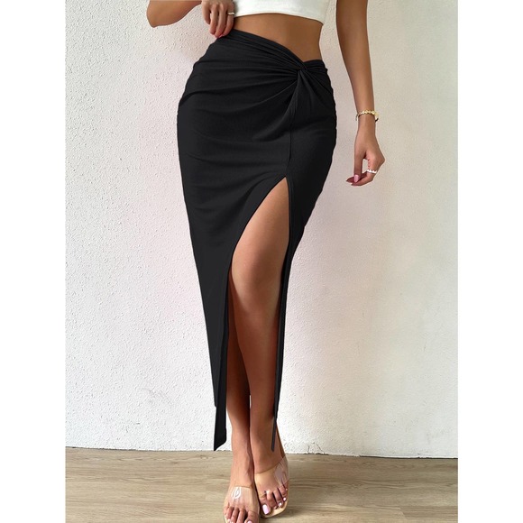 WILA Dresses & Skirts - Twist Front Split Thigh maxi Skirt black